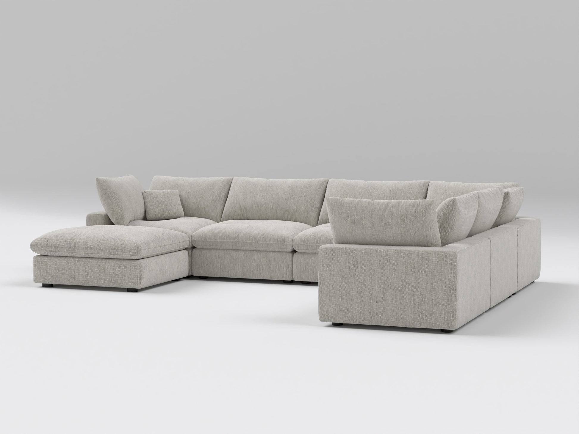 Classic Gray Modular Sectional – 7-Piece Sofa – Left View with Comfortable, Modular Arrangement