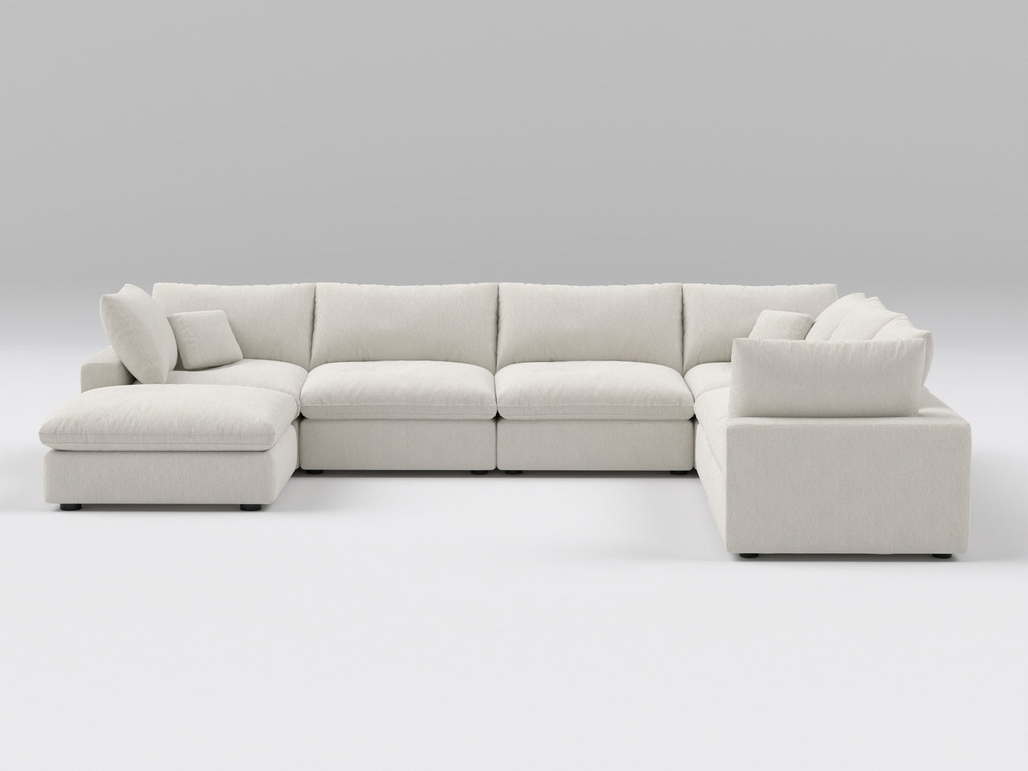 Classic 7-Piece Modular Sectional in Ivory – Front View – Spacious Sofa Layout with Deep Bouclé Seating