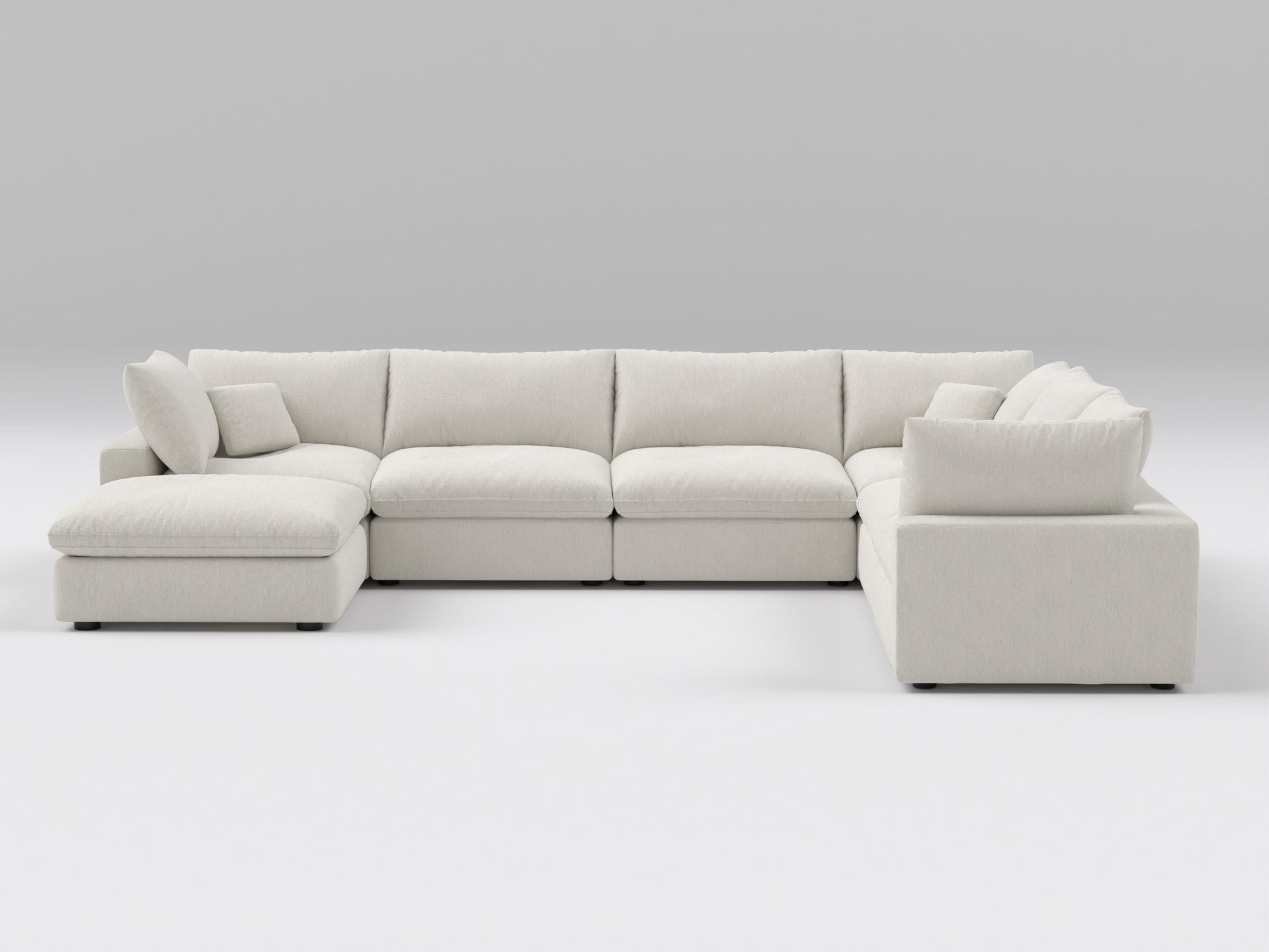 Classic 7-Piece Modular Sectional in Ivory – Front View – Spacious Sofa Layout with Deep Bouclé Seating