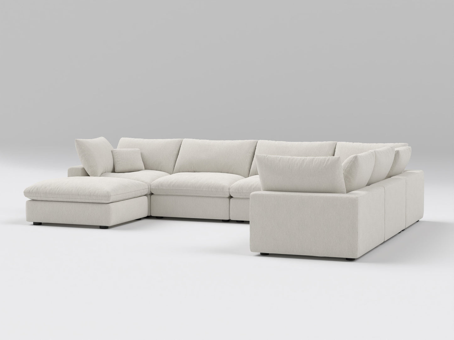 Classic 7-Piece Modular Sectional in Ivory – Left View – Spacious Sofa Layout