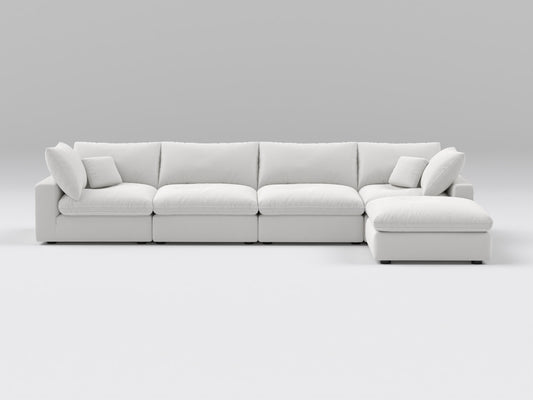 Off-White 5-Piece Modular Classic Sectional – L-Shaped Sofa with Two Corners, Two Armless Chairs, and One Ottoman
