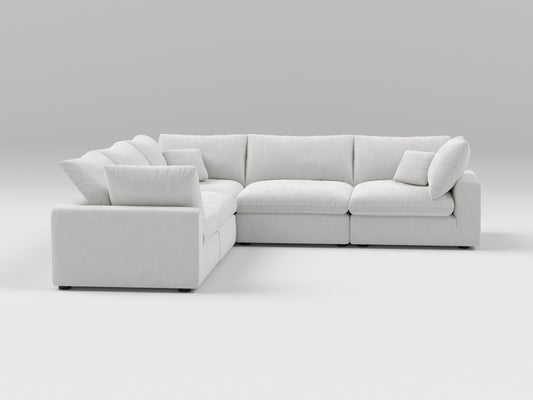 Off-White 5-Piece Modular Sectional – L-Shape Sofa with Three Armless Chairs and Two Corner Modules