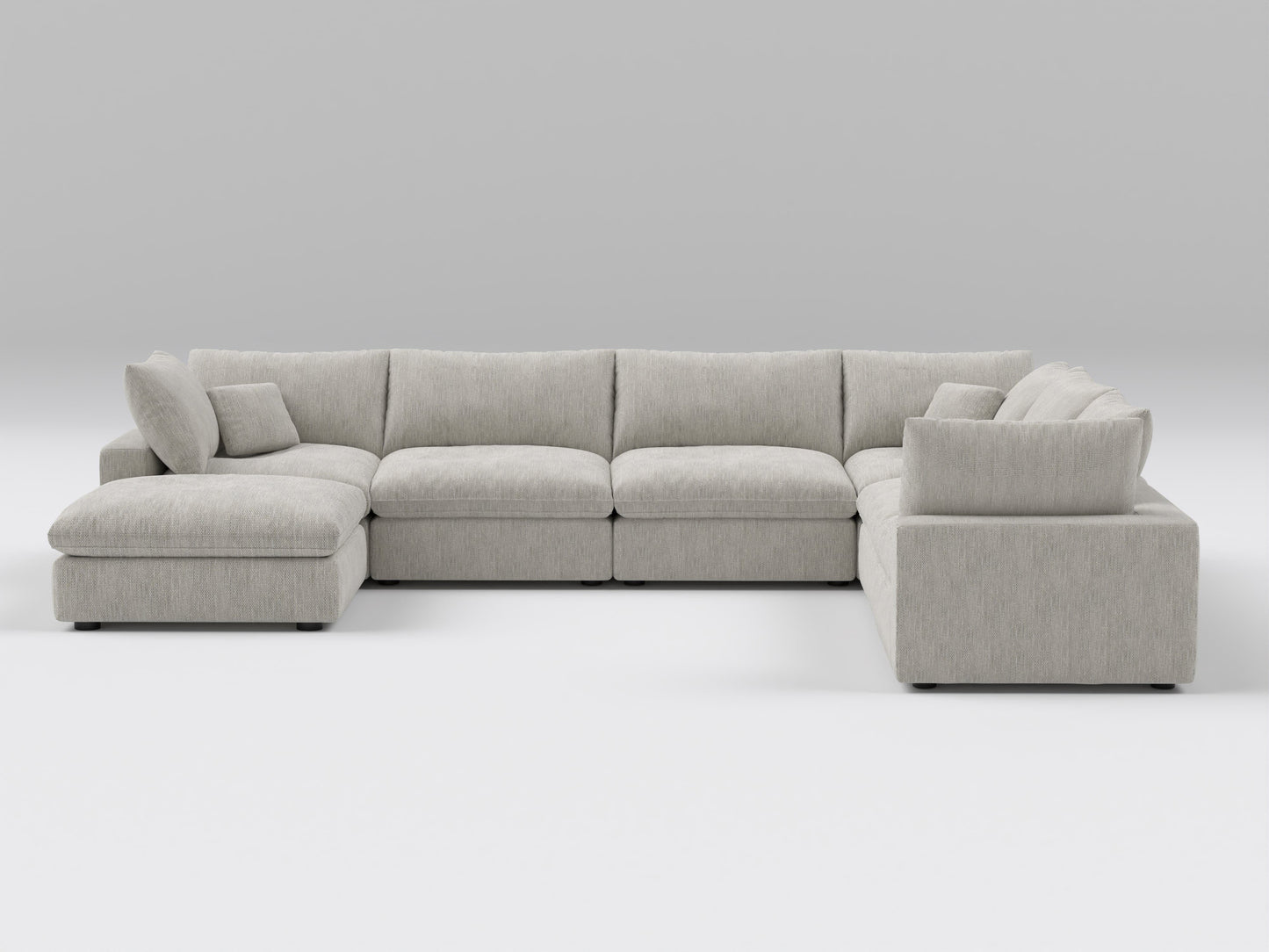Classic Gray Modular Sectional – 7-Piece Sofa – Front View with Comfortable, Modular Arrangement
