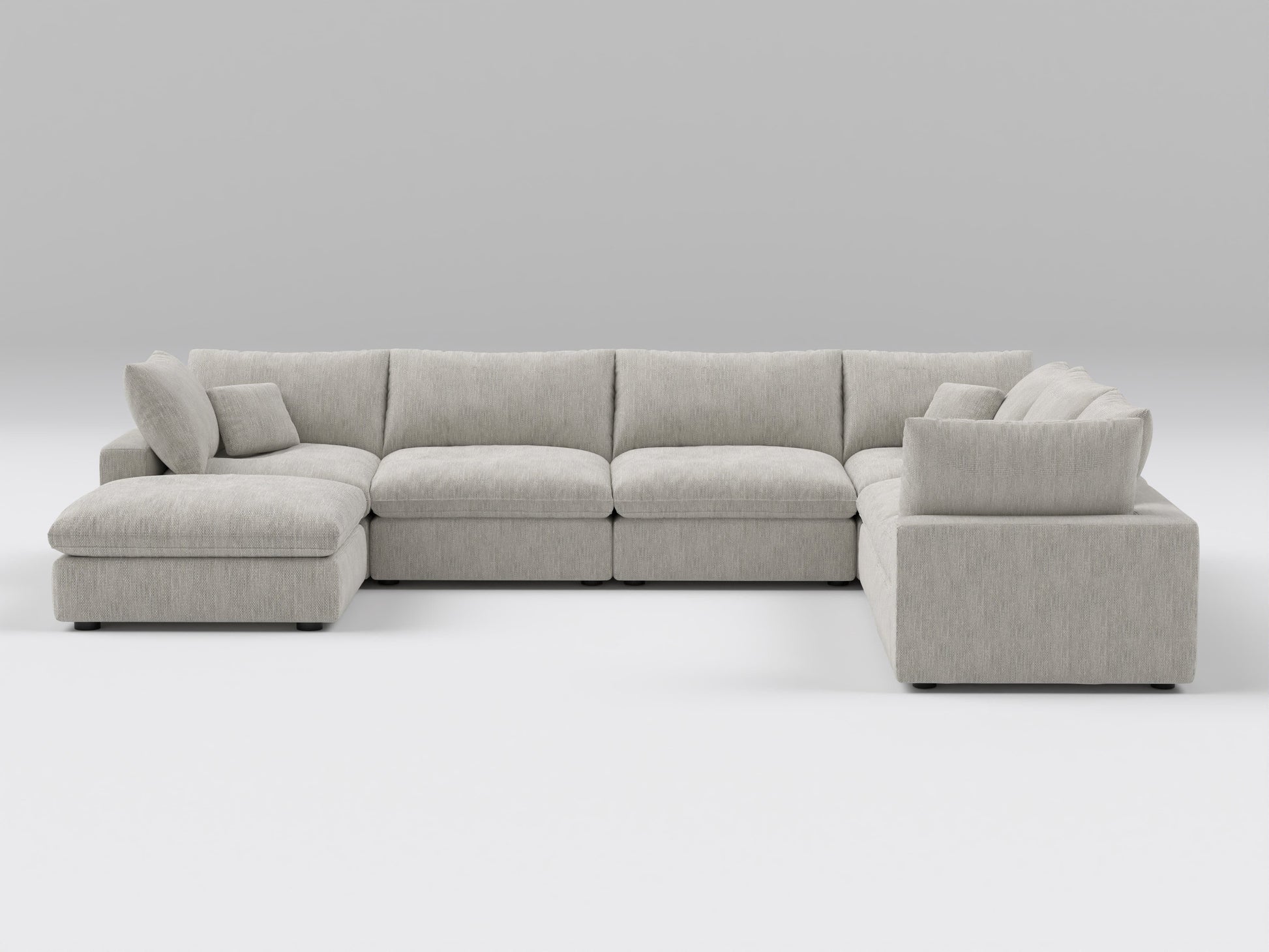 Classic Gray Modular Sectional – 7-Piece Sofa – Front View with Comfortable, Modular Arrangement