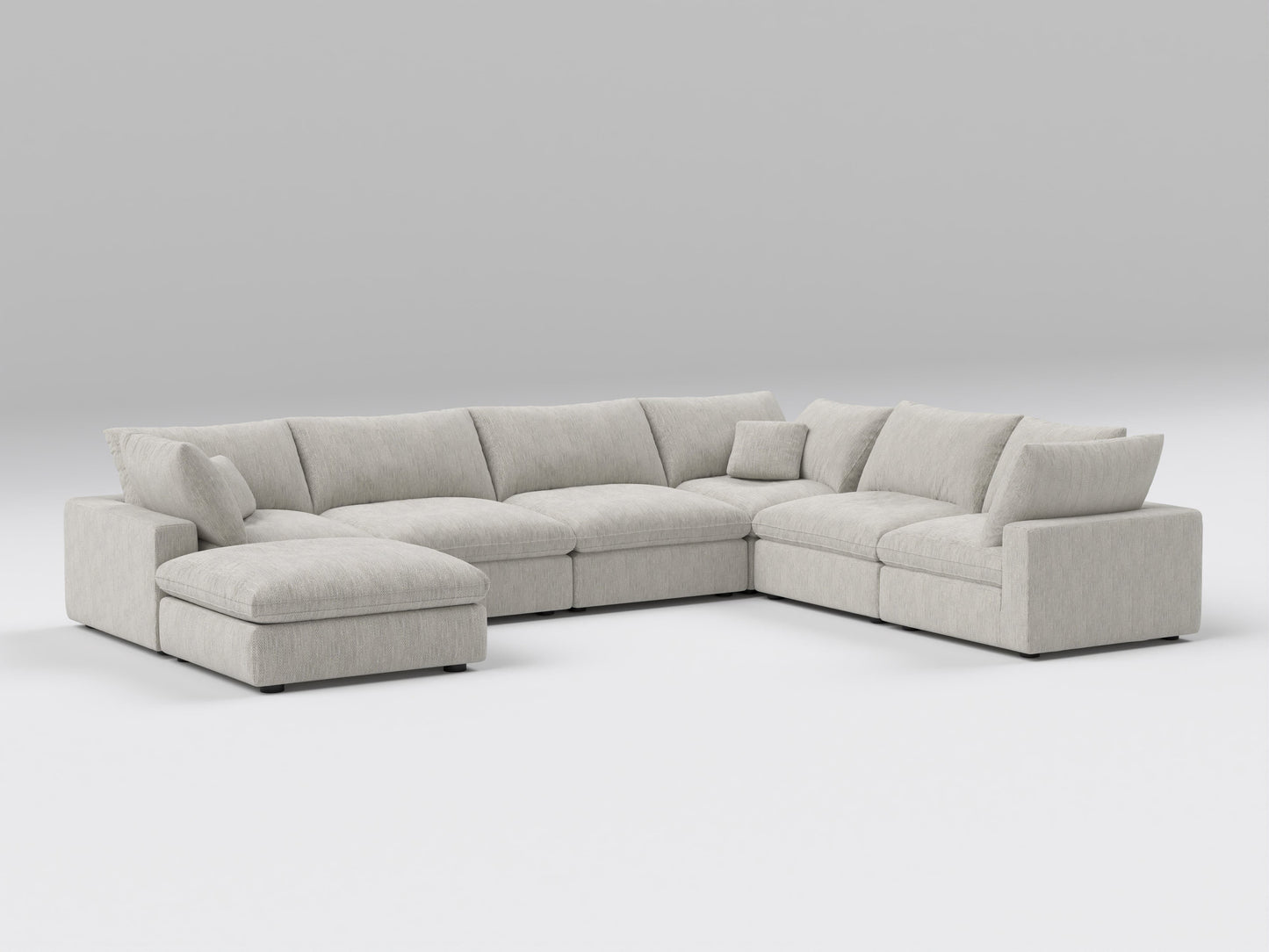 Classic Gray Modular Sectional – 7-Piece Sofa – Left View with Comfortable, Modular Arrangement