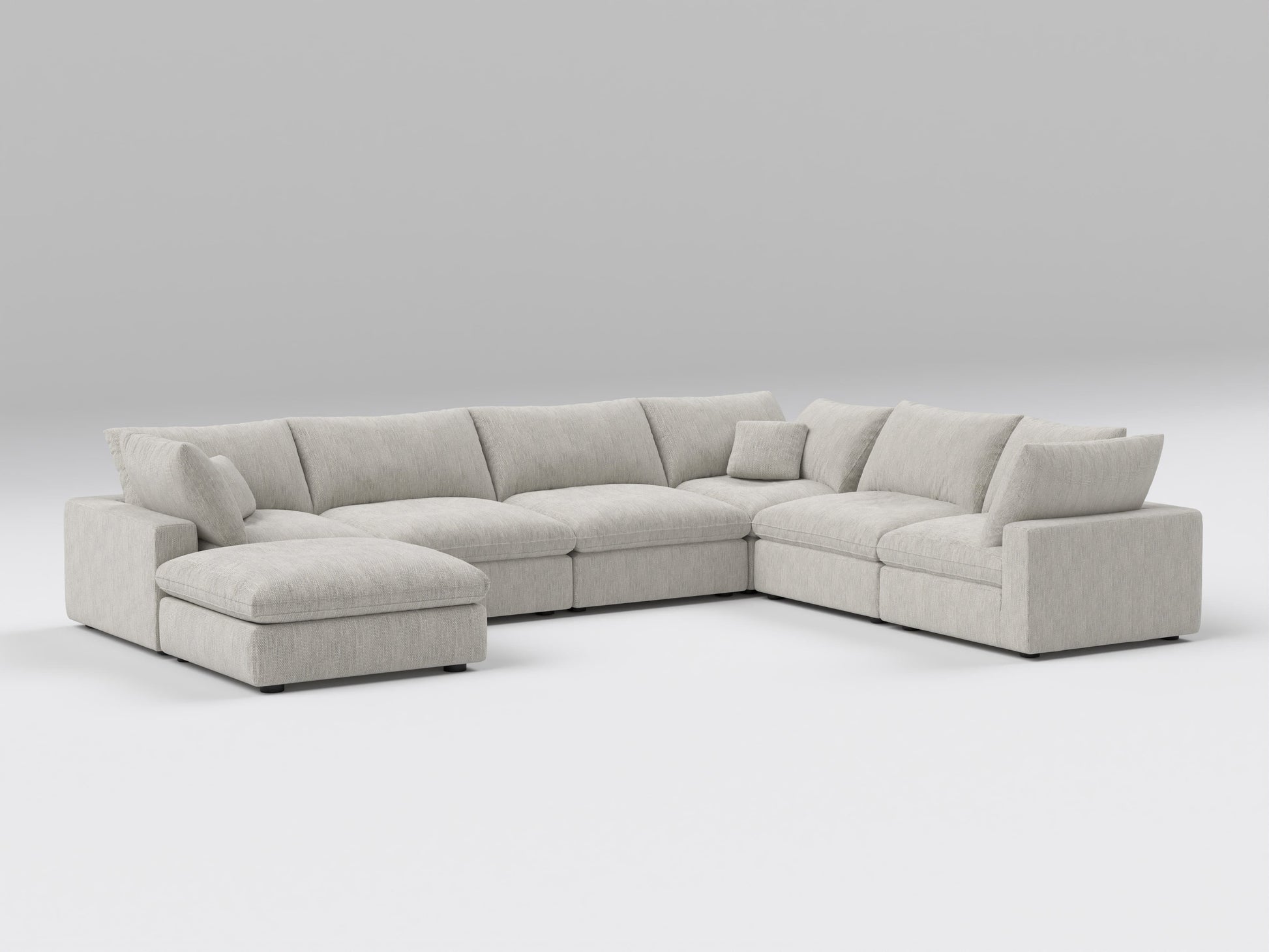 Classic Gray Modular Sectional – 7-Piece Sofa – Left View with Comfortable, Modular Arrangement