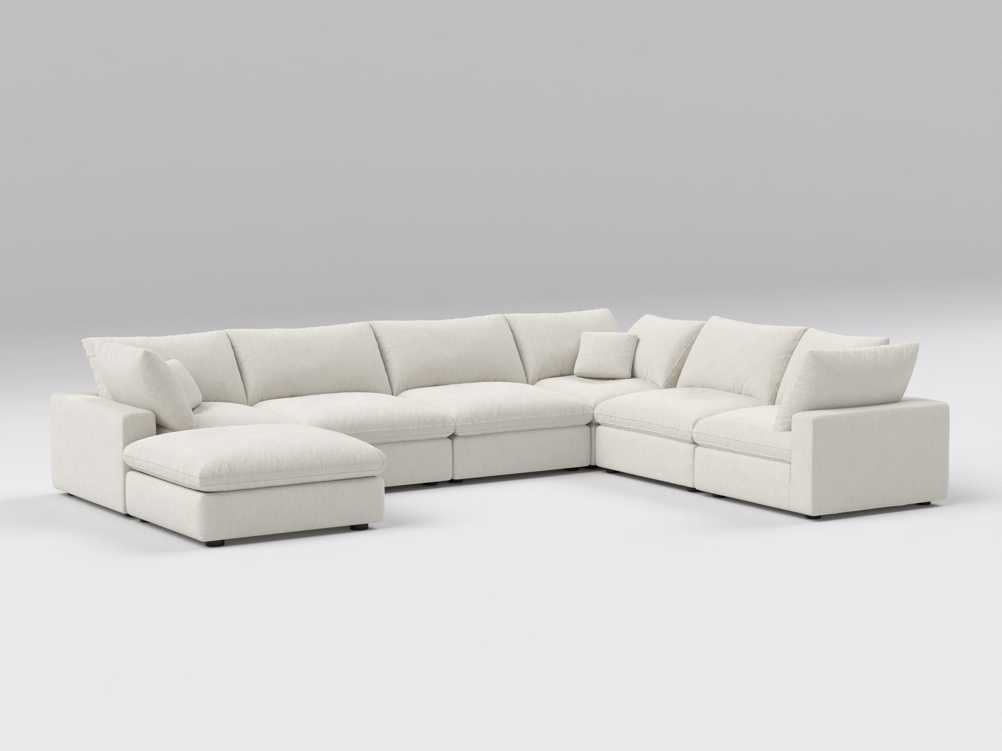 Classic 7-Piece Modular Sectional in Ivory – Left View – Spacious Sofa Layout