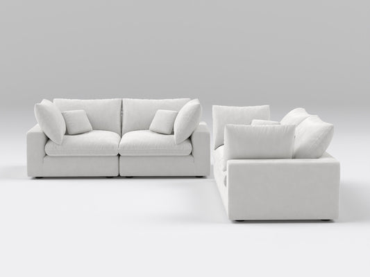 Classic Double Loveseat in Off-White – Front View – Modular Sectional with Deep Seating