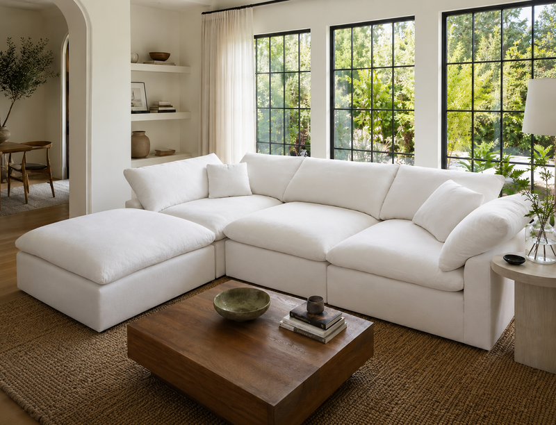 Garelli 4-piece modular sofa in a bright living room, an honest 7th Avenue modular sofa alternative
