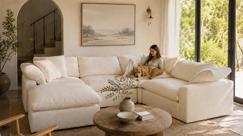 Sofa with washable covers in a real living room, Garelli modular sofa 2026