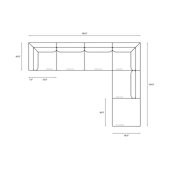 6-Piece Oversized Modular Classic Sectional Dimensions