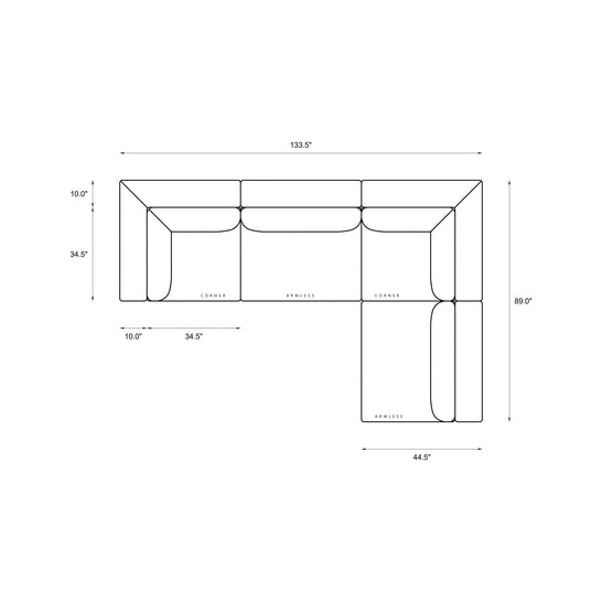 4-Piece Modular Sectional (Armless Chase) Dimensions