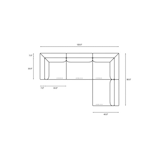 4-Piece Modular Sectional (Armless Chase) Dimensions