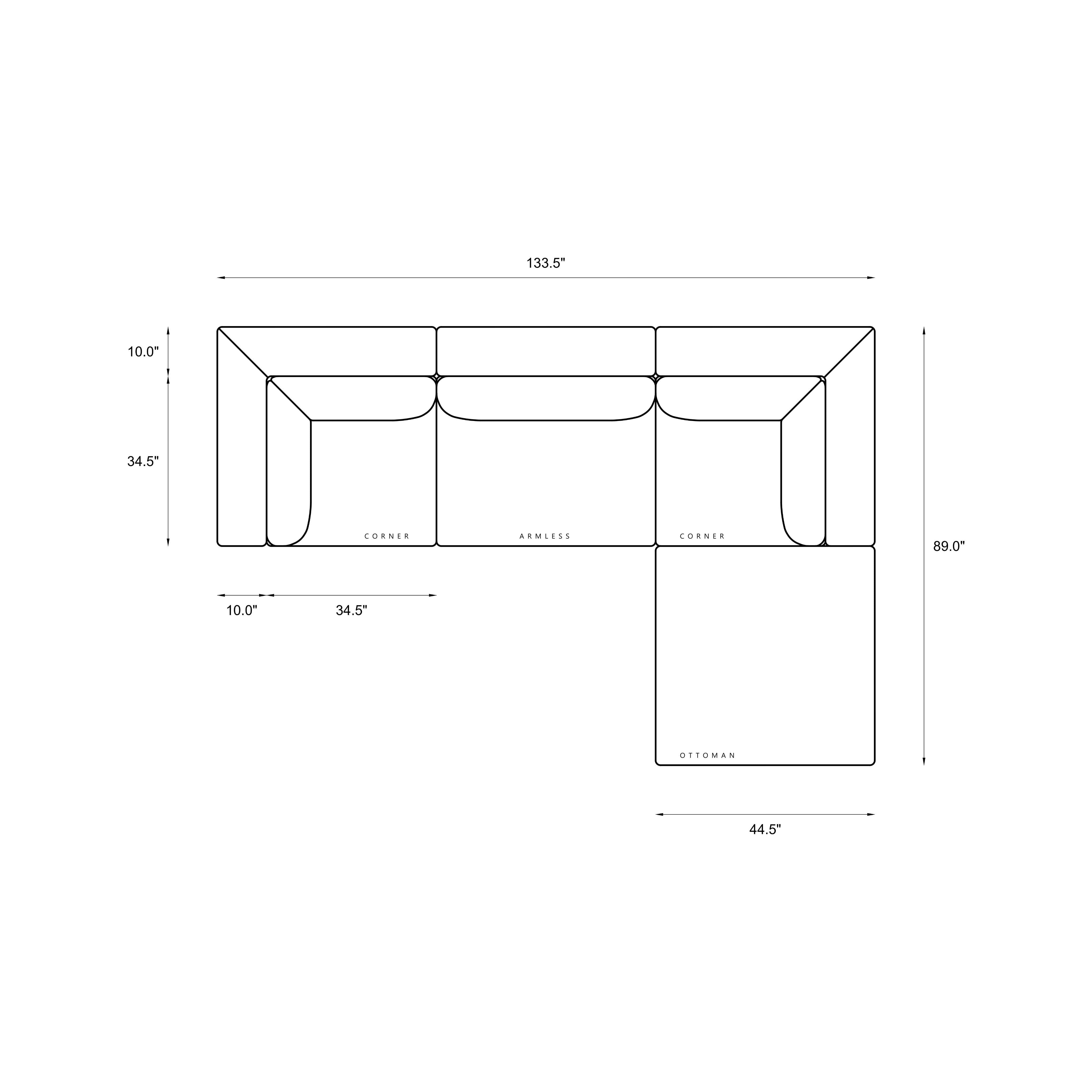 4-Piece Modular Classic Sectional Dimensions