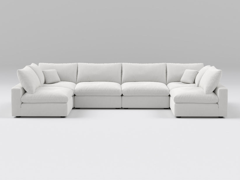 Extra large 6-piece U-Shaped Large Sectional Couch with cloud cushions.