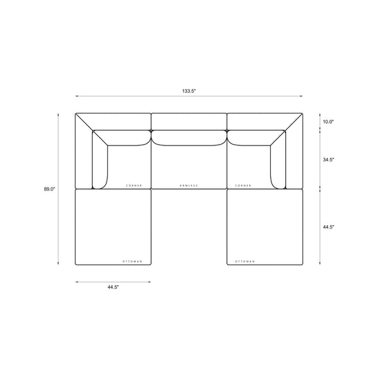 5-Piece Modular Classic Sectional (U-Shape) Dimensions