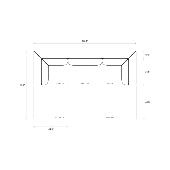 5-Piece Modular Classic Sectional (U-Shape) Dimensions