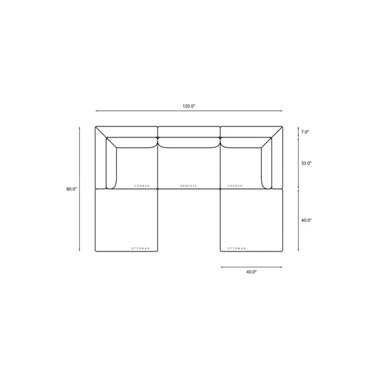 5-Piece Modular Classic Sectional (U-Shape) Dimensions