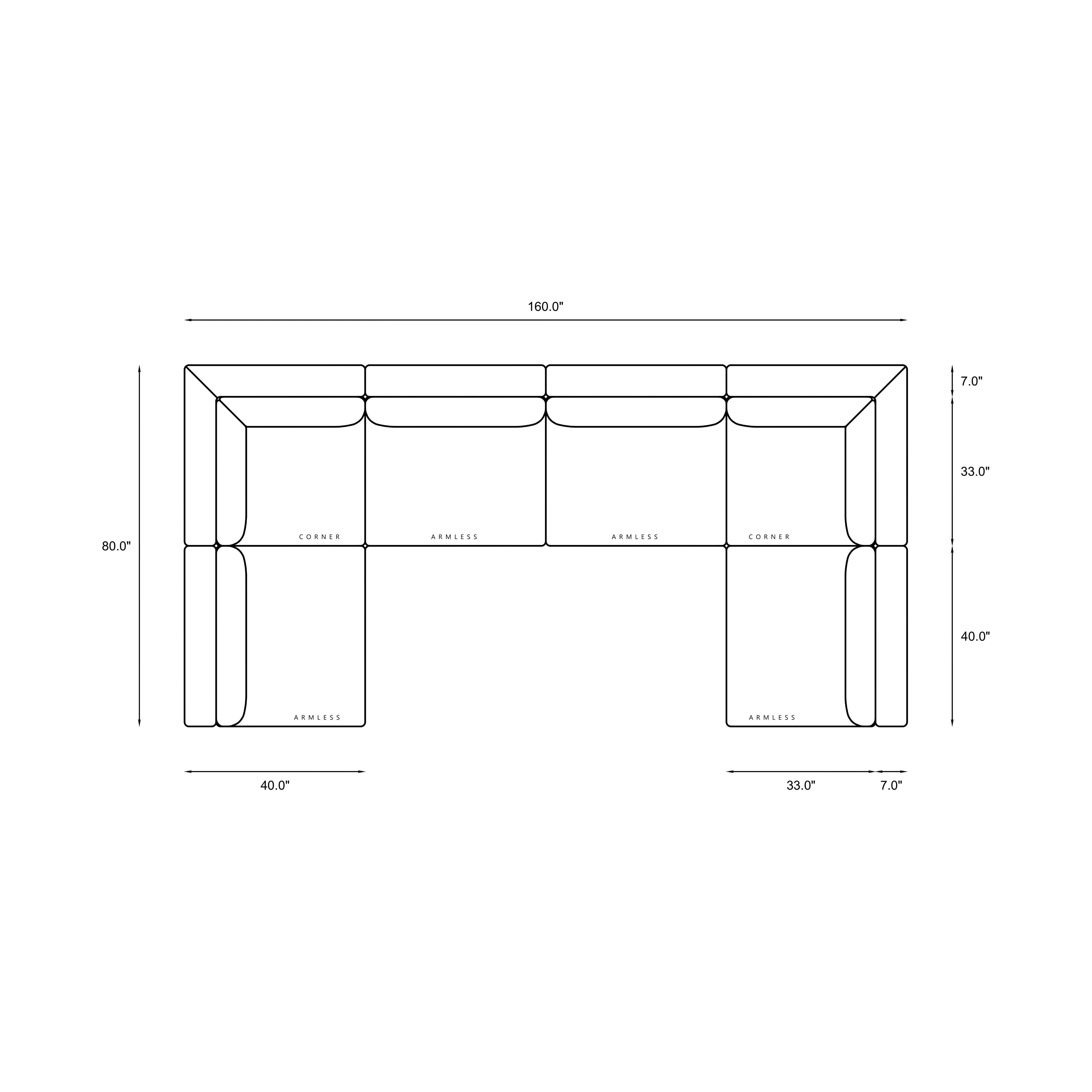 6-Piece Sectional (U-Shape) Dimensions