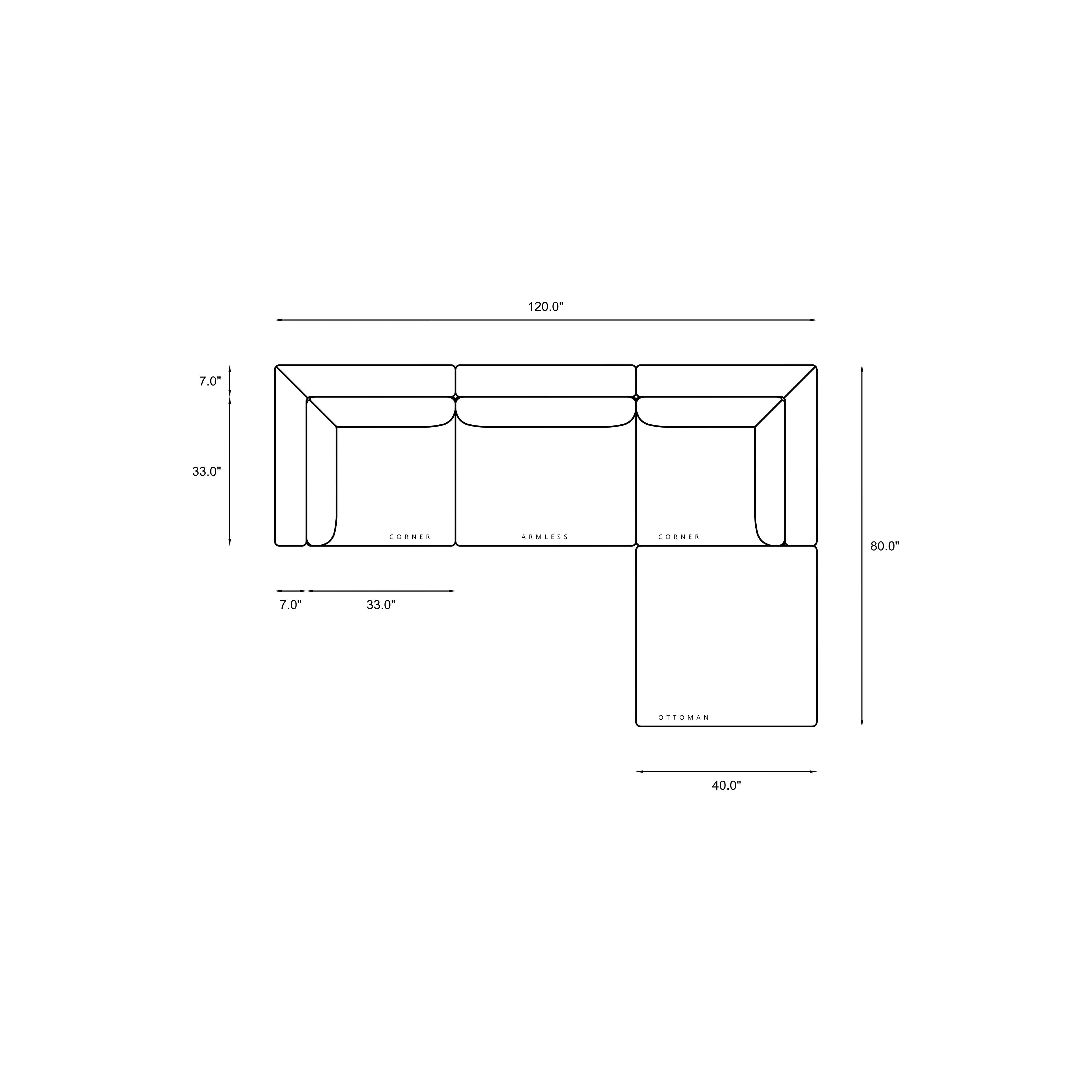 4-Piece Modular Classic Sectional Dimensions
