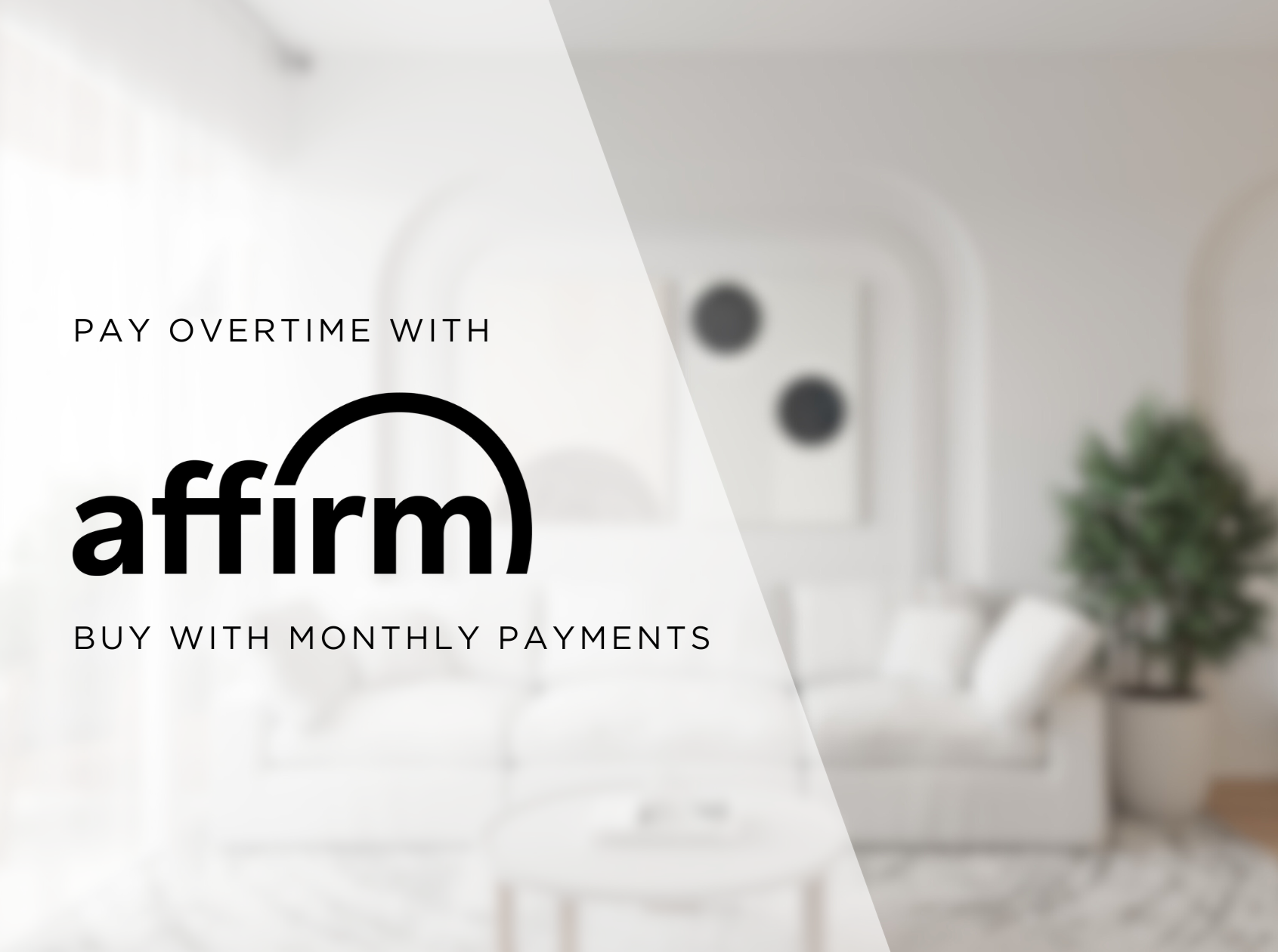 Garelli Furniture and Affirm financing banner showing pay-over-time options for purchasing a luxury modular sofa
