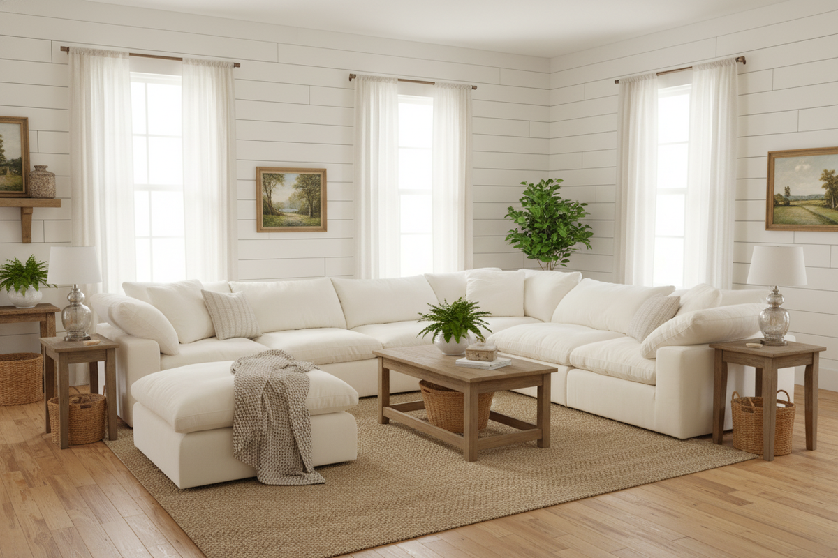 Garelli Furniture Seven Piece Modular Cloud Sofa Sectional Large Living Room Setup