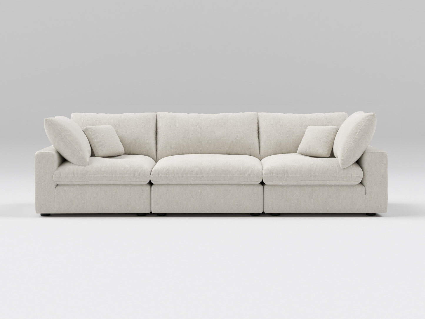 Classic 3-Piece Modular Sofa in Ivory – Front View – Deep Seating Layout with Clean, Modern Lines