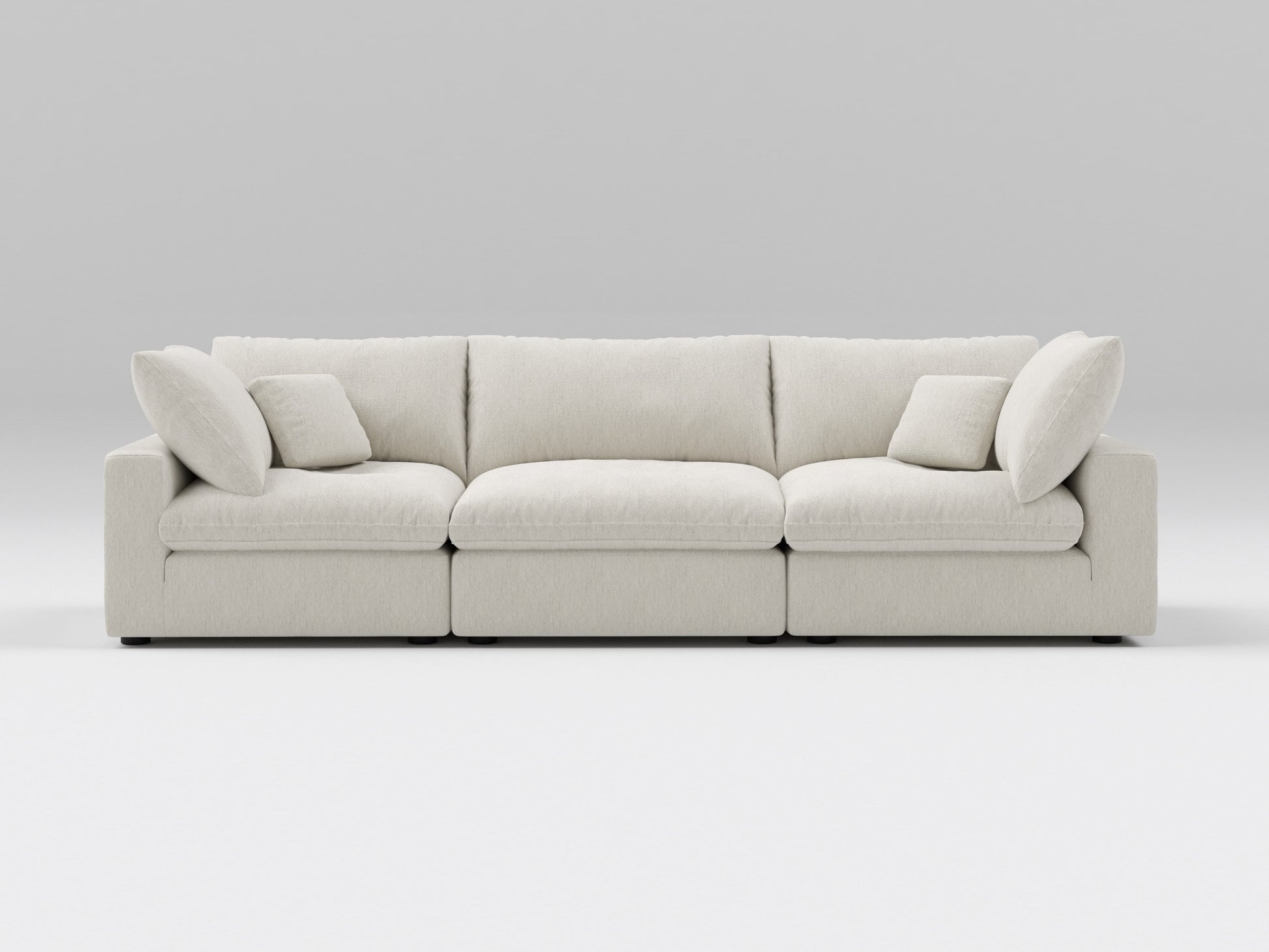 Classic 3-Piece Modular Sofa in Ivory – Front View – Deep Seating Layout with Clean, Modern Lines