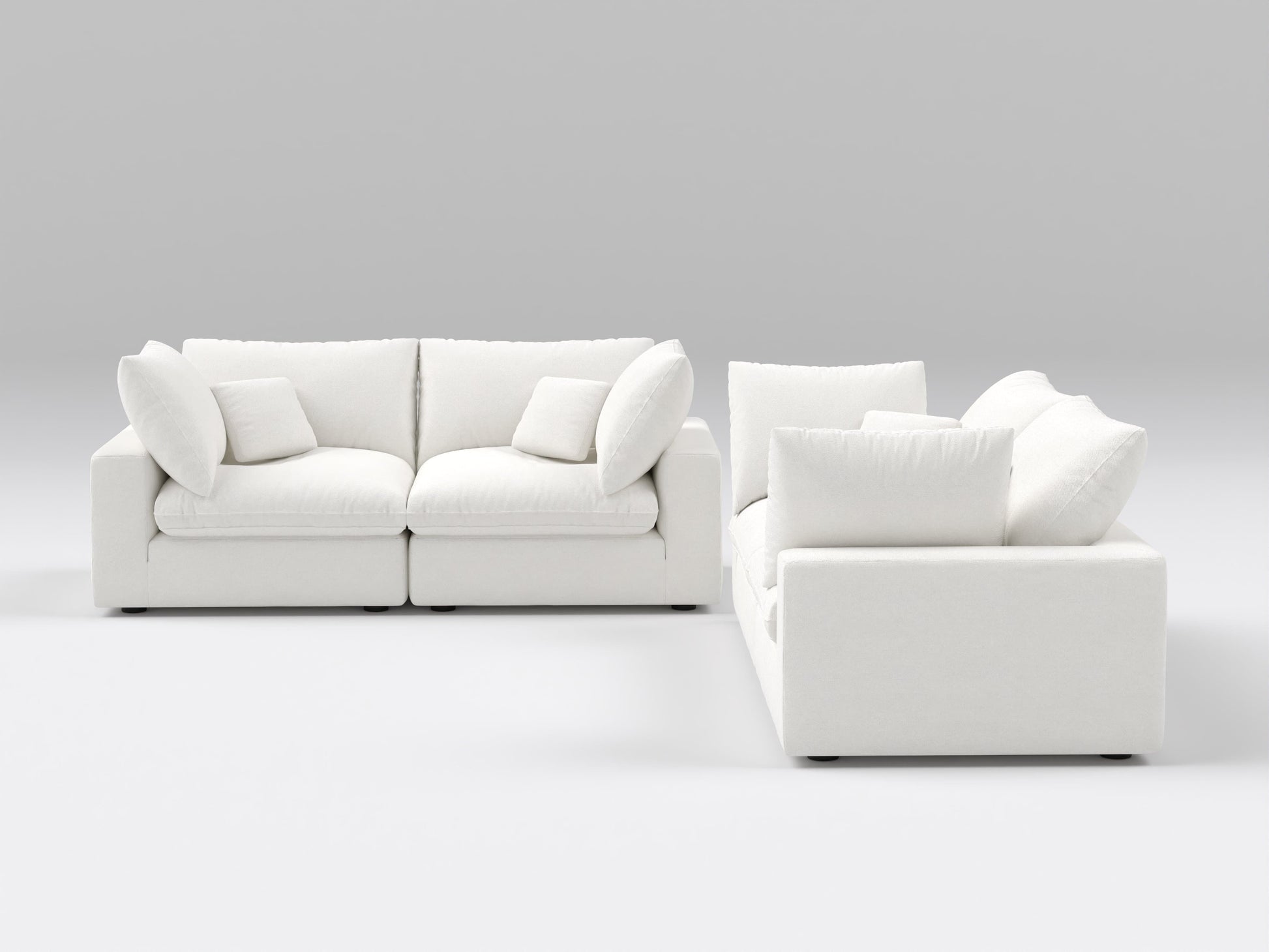Compact White Double Loveseat – Front View – Modular Two-Seat Sofa for Small Spaces