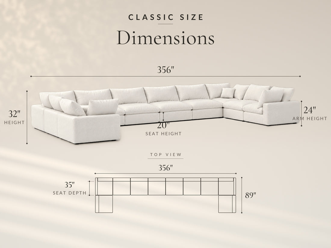 10-piece Oversized Modular Sectional (U-Shape), Classic size dimensions