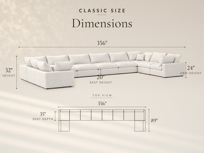 10-piece Oversized Modular Sectional (U-Shape), Classic size dimensions