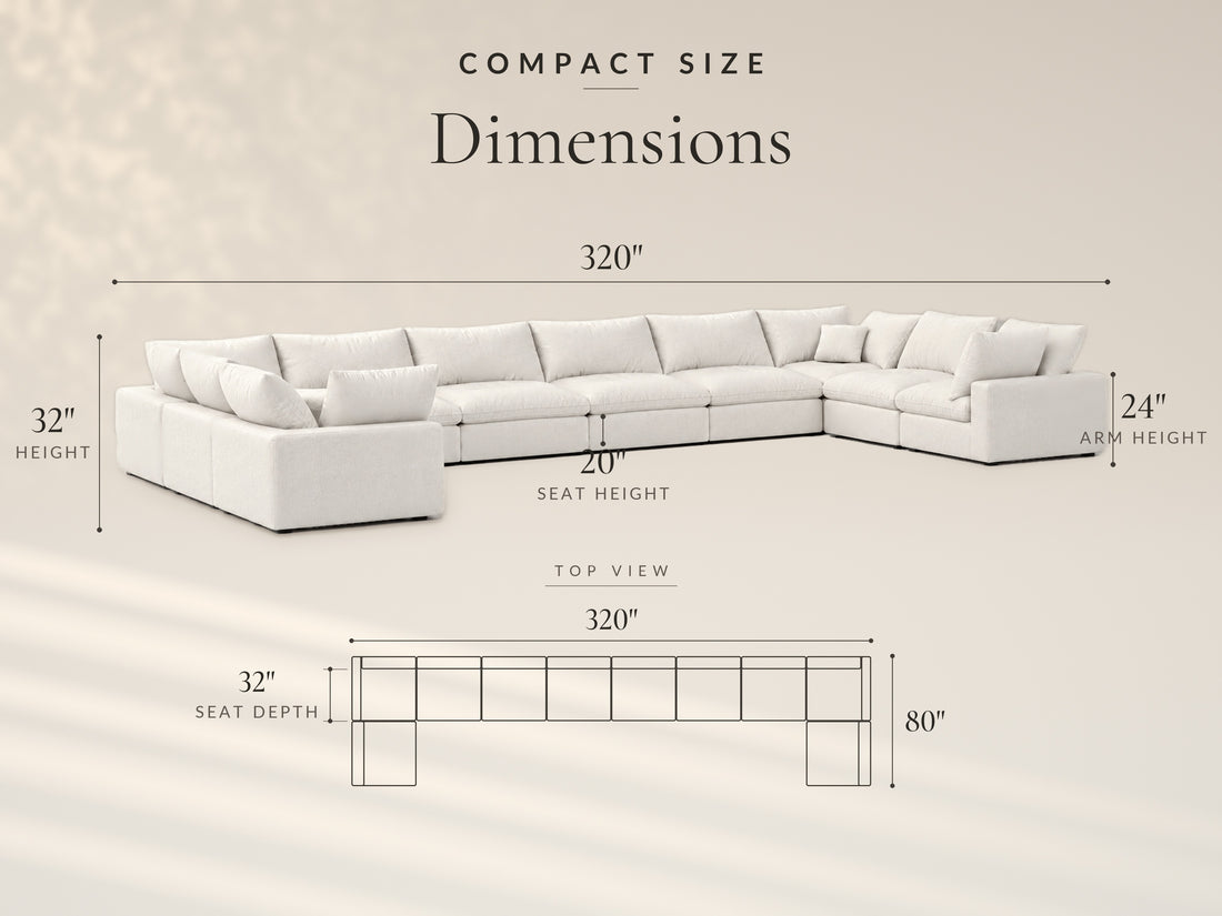 10-piece Oversized Modular Sectional (U-Shape), Compact size dimensions