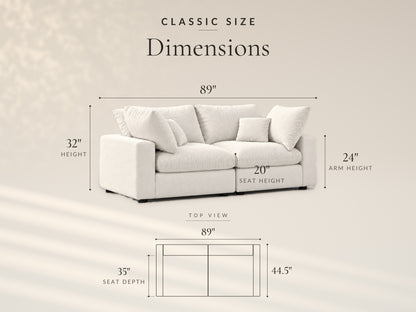 2-Piece Modular Loveseat, Classic size dimensions