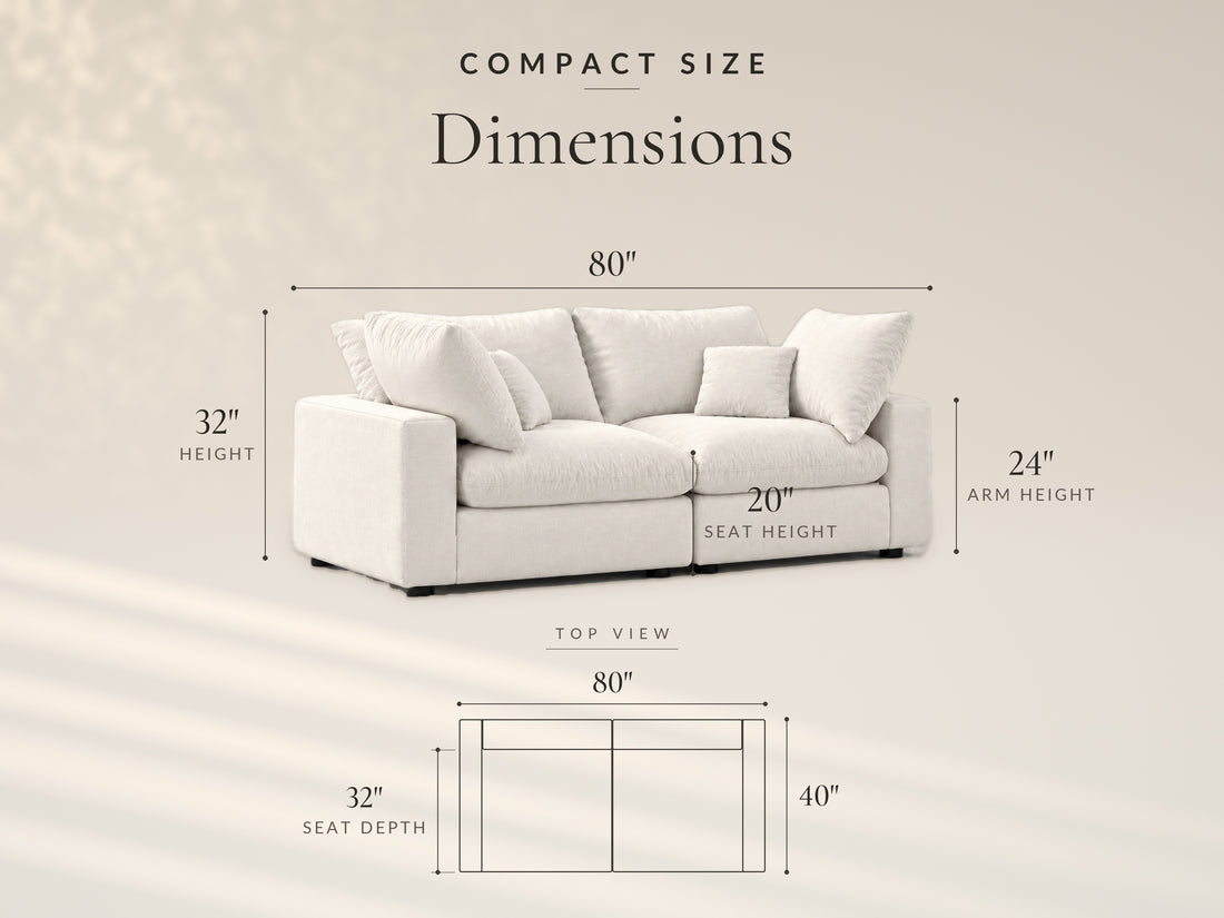 2-Piece Modular Loveseat, Compact size dimensions