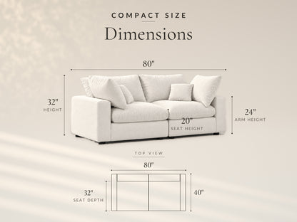 2-Piece Modular Loveseat, Compact size dimensions