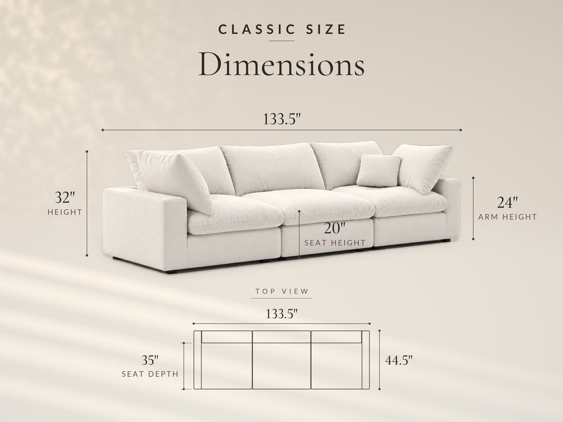 3-Piece Modular Sofa, Classic size dimensions