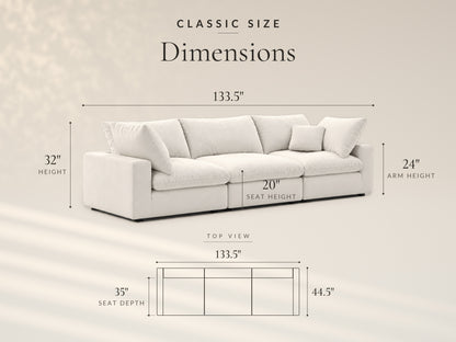 3-Piece Modular Sofa, Classic size dimensions