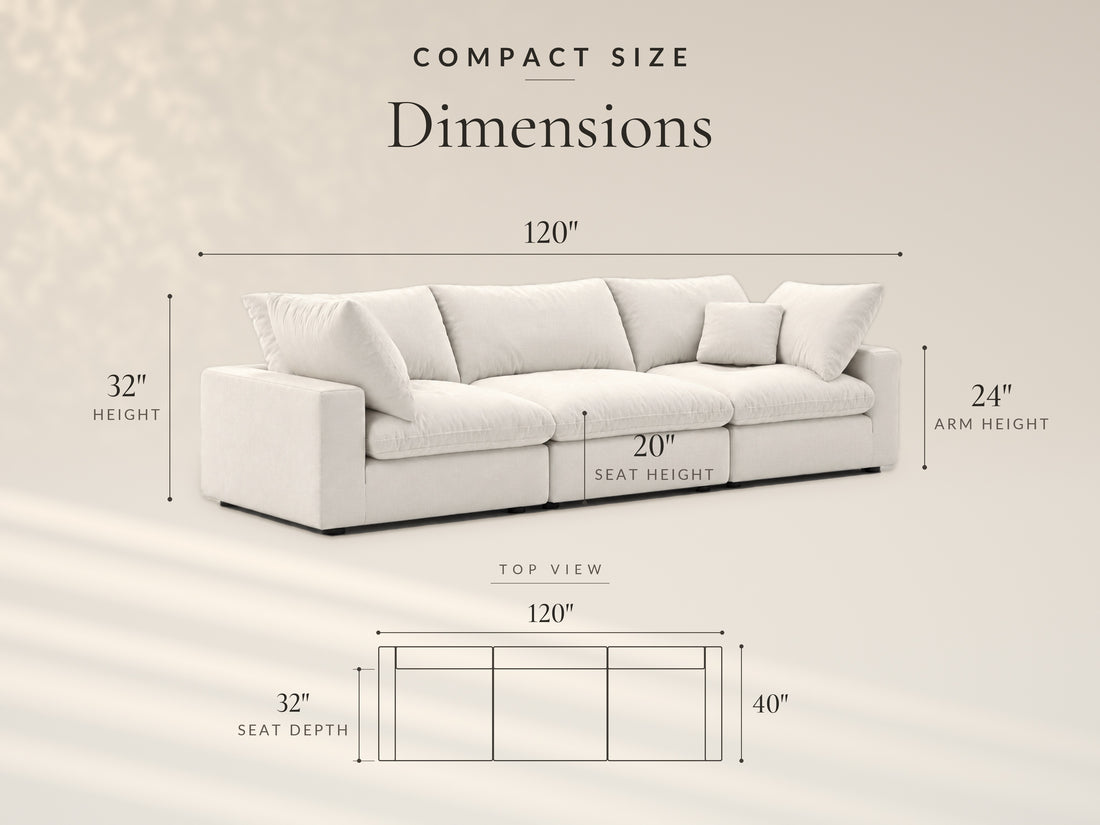 3-Piece Modular Sofa, Compact size dimensions
