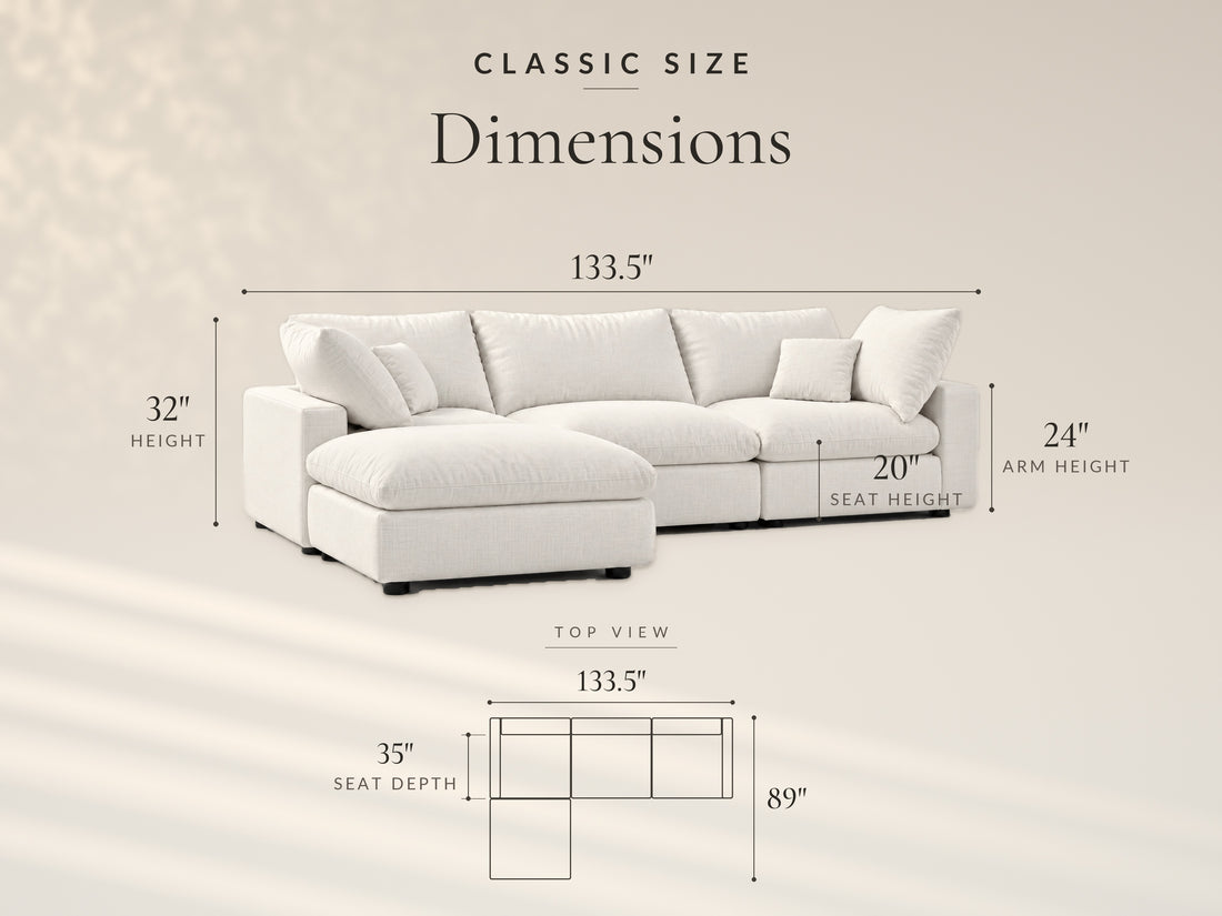 4-Piece Modular Classic Sectional, Classic size dimensions