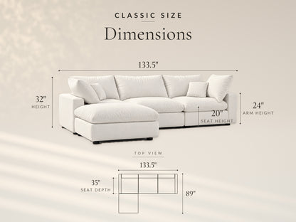 4-Piece Modular Classic Sectional, Classic size dimensions