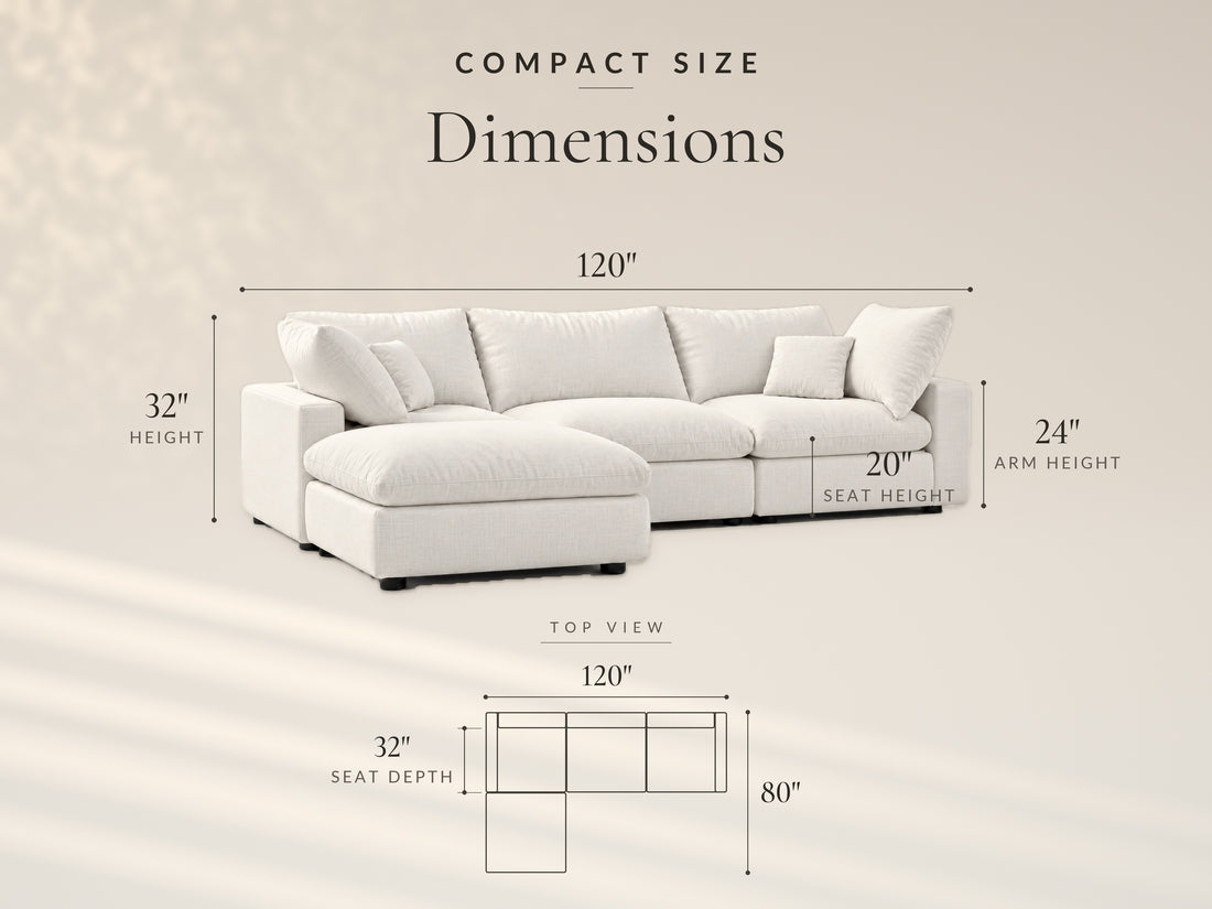 4-Piece Modular Classic Sectional, Compact size dimensions