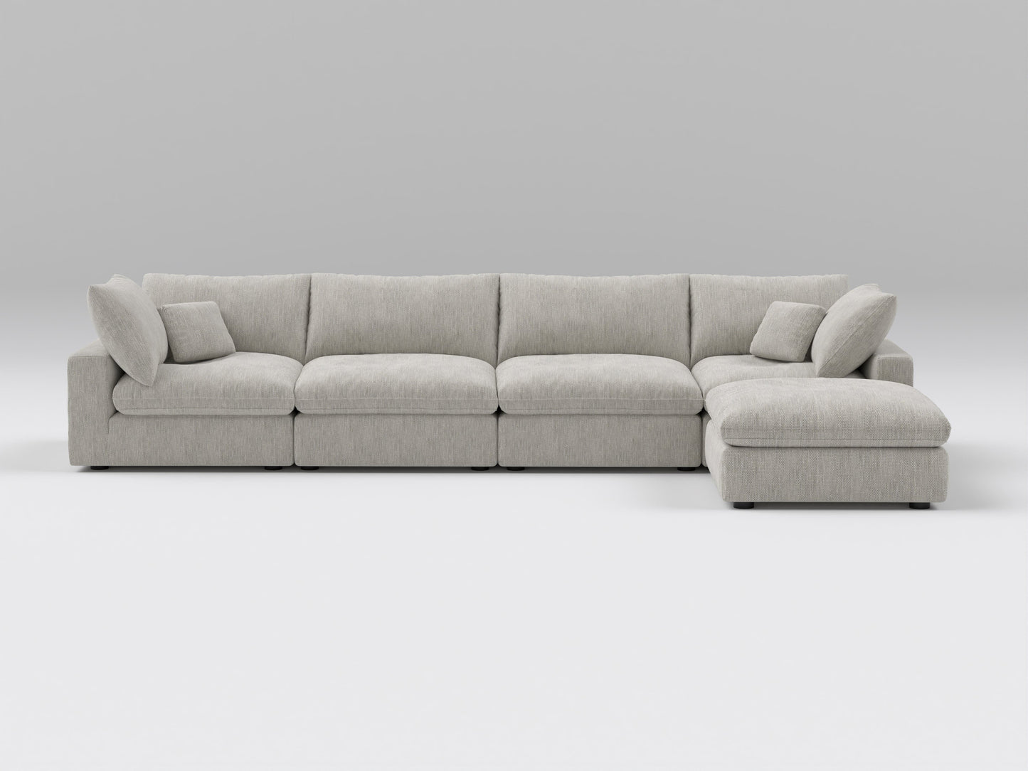 Gray 5-Piece Classic Modular Sectional – L-Shaped Sofa with Ottoman, Corner, and Armless Modules