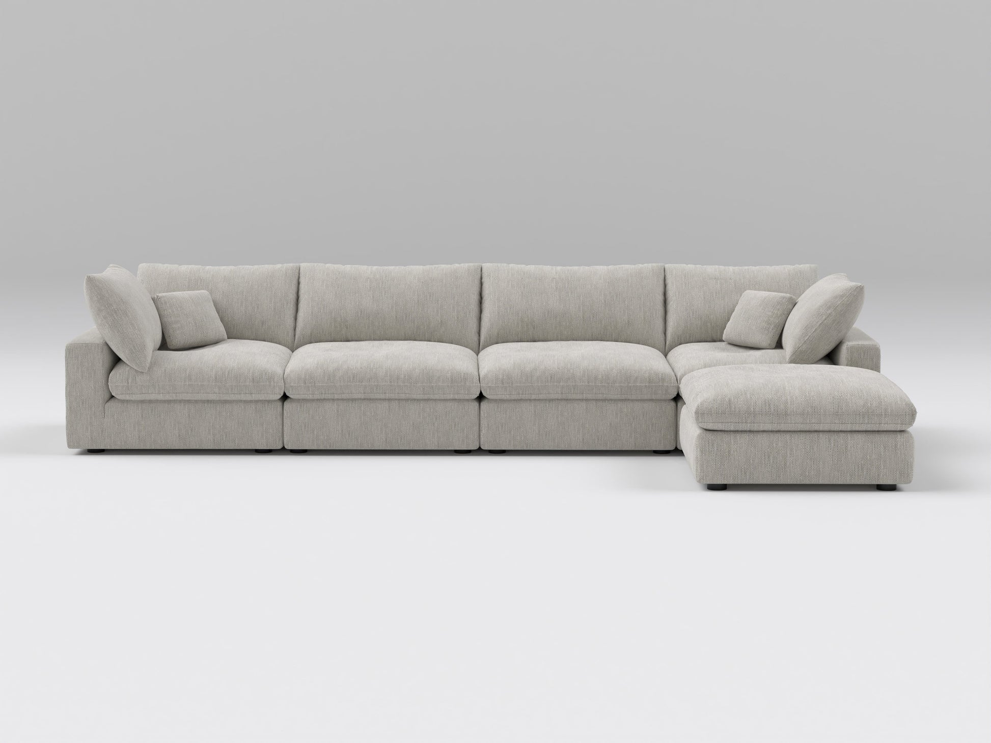 Gray 5-Piece Classic Modular Sectional – L-Shaped Sofa with Ottoman, Corner, and Armless Modules