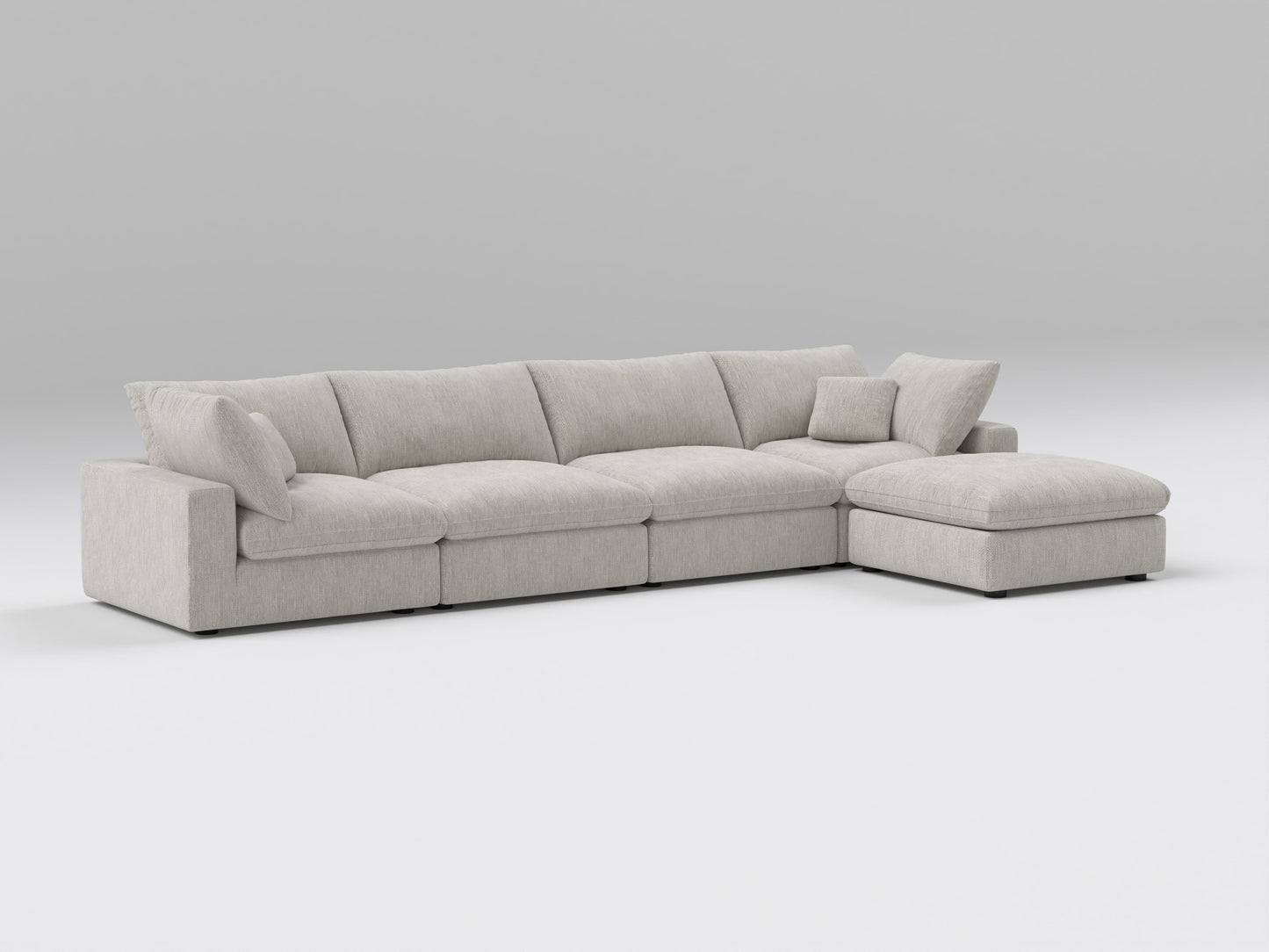 Gray 5-Piece Classic Modular Sectional – L-Shaped Sofa with Ottoman, Corner, and Armless Modules