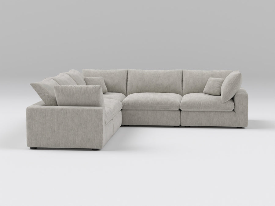 Gray Classic 5-Piece Modular Sectional – L-Shape Layout with Armless and Corner Sofa Pieces