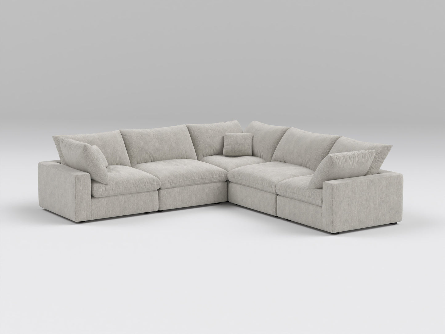 Gray Classic 5-Piece Modular Sectional – L-Shape Layout with Armless and Corner Sofa Pieces