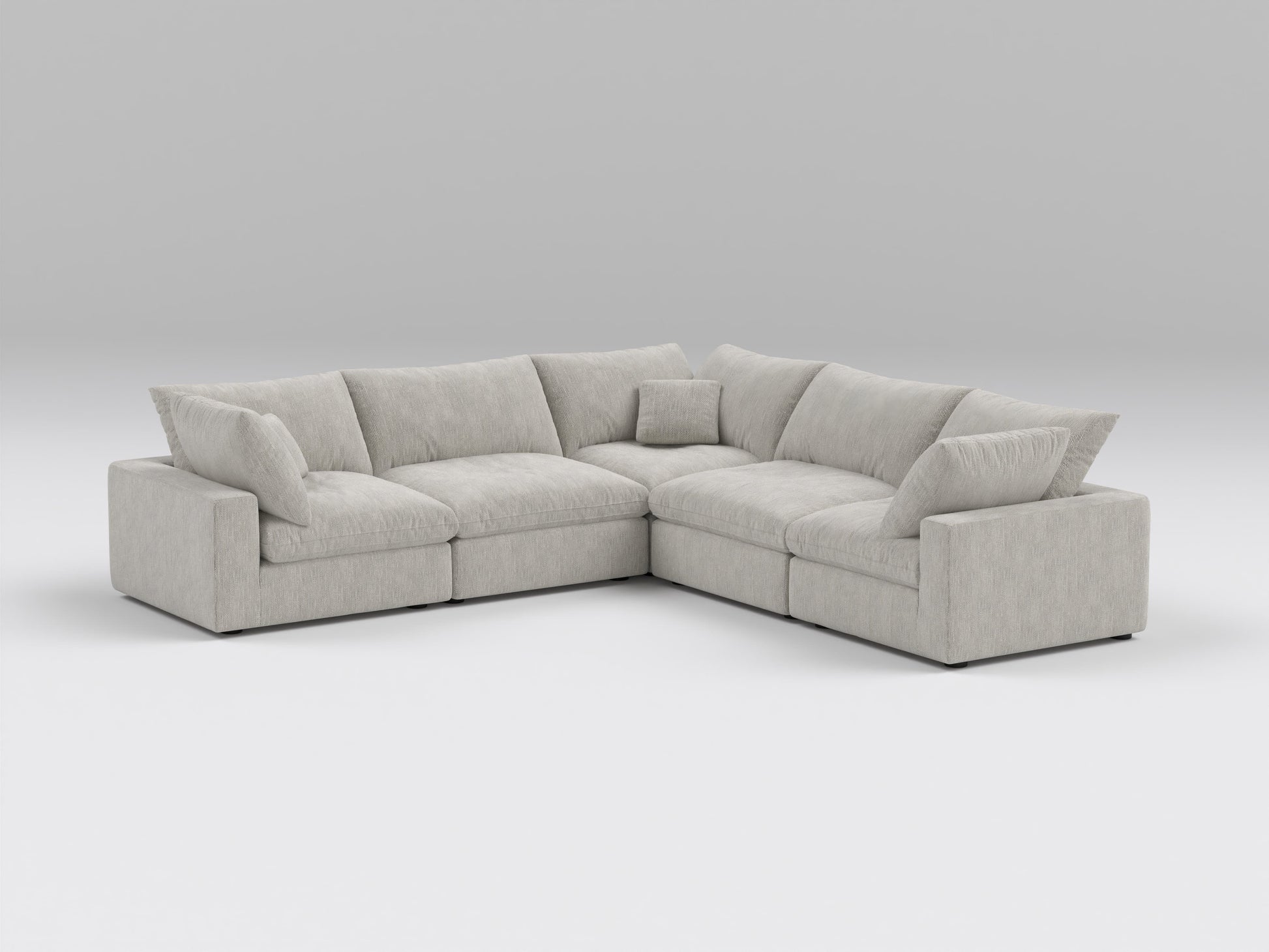 Gray Classic 5-Piece Modular Sectional – L-Shape Layout with Armless and Corner Sofa Pieces