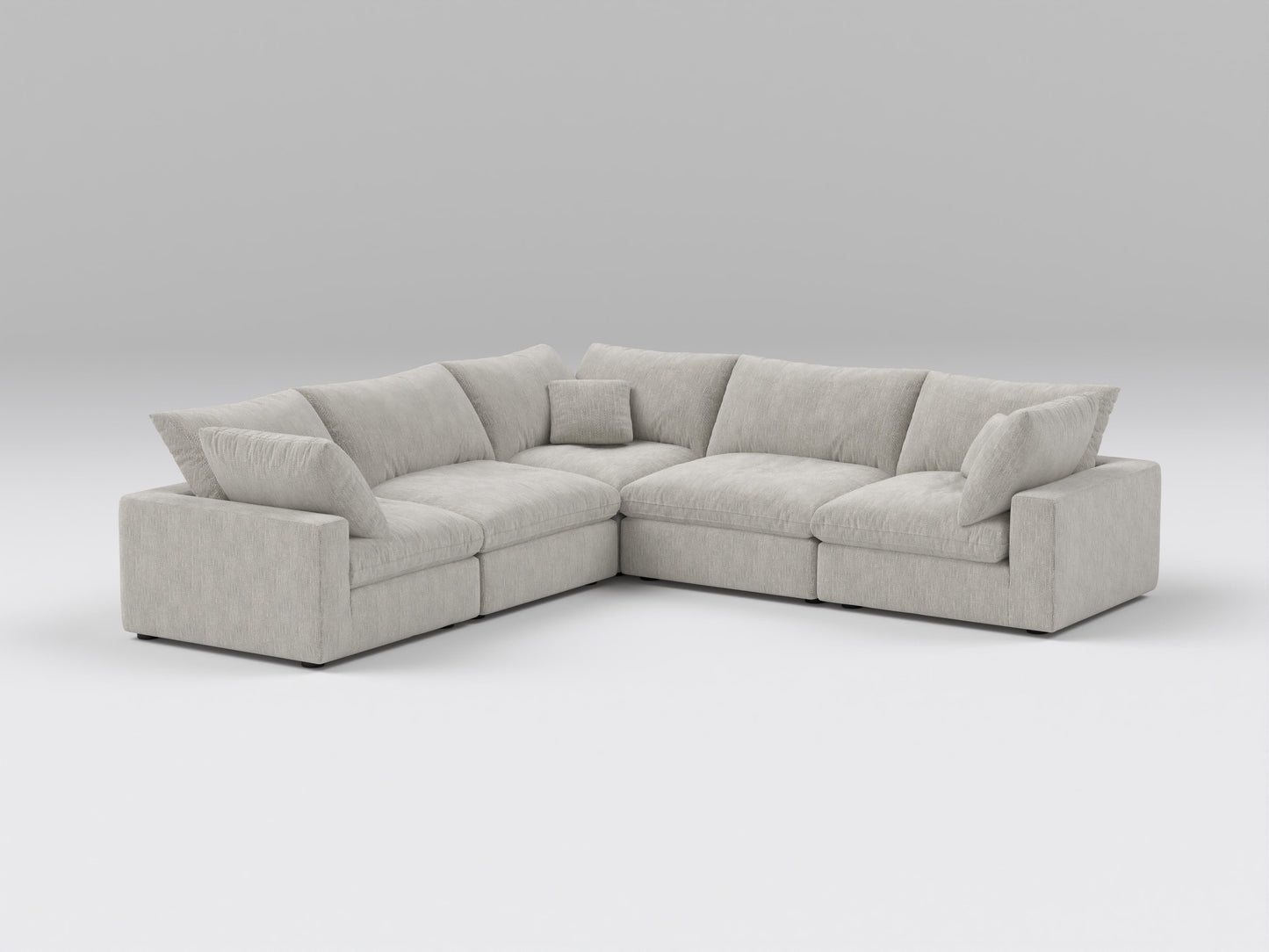 Gray Classic 5-Piece Modular Sectional – L-Shape Layout with Armless and Corner Sofa Pieces