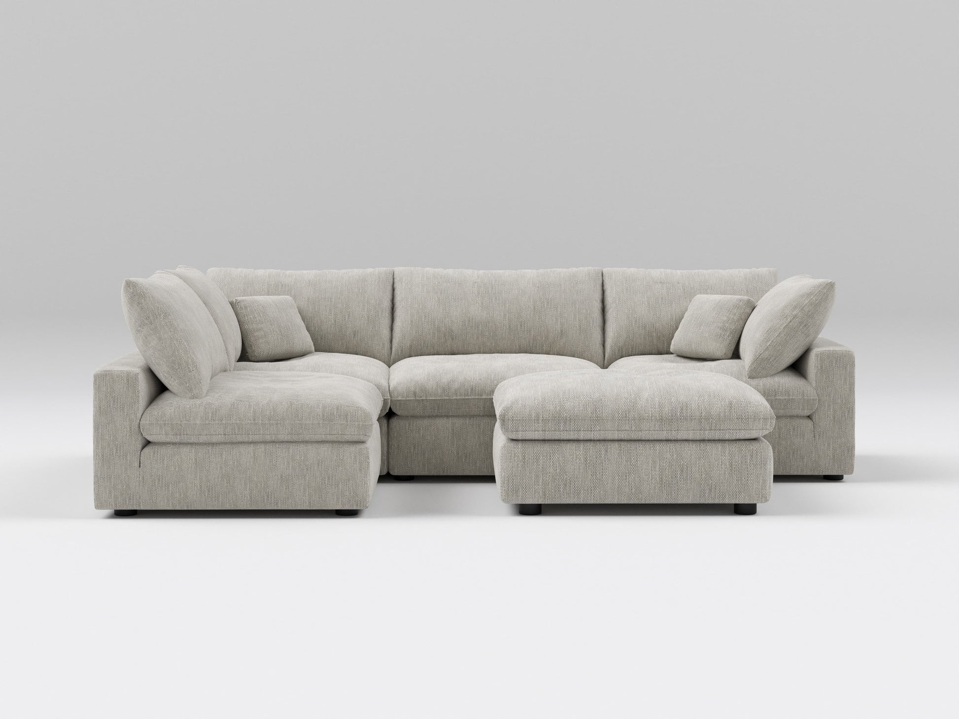 5-Piece Gray Classic Modular Sectional – Armless Lounge Sofa with Ottoman – Front View