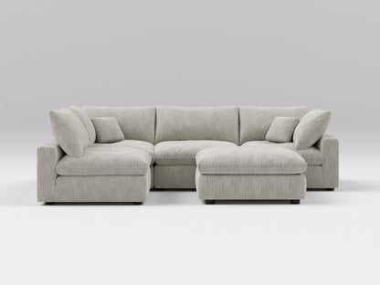 5-Piece Gray Classic Modular Sectional – Armless Lounge Sofa with Ottoman – Front View